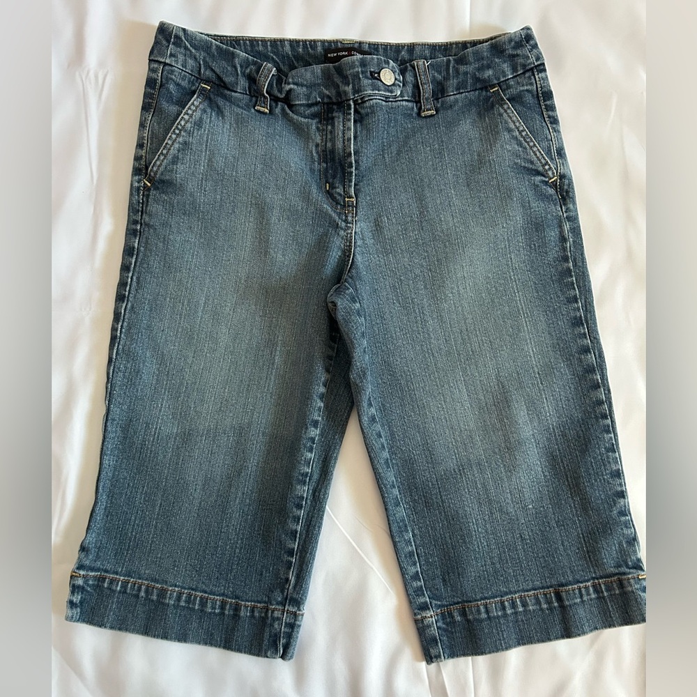 New York & Company Denim Bermuda Shorts in Blue